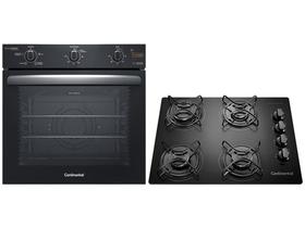 Forno Elétrico de Embutir Continental 80L Preto - OC8EM + Cooktop 4 Bocas a Gás GLP KC4GP