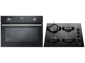 Forno Elétrico de Embutir Electrolux de Convecção - com Timer 50L + Cooktop 4 Bocas a Gás GLP Preto