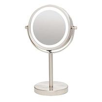 Forno iluminado espelho de vaidade 6 polegadas mesa top 1x 7x ampliação led 360 ajustável dupla face girando maquiagem pessoal stand desk banheiro bateria alimentado redondo grande níquel escovado MLT60BR1X7X