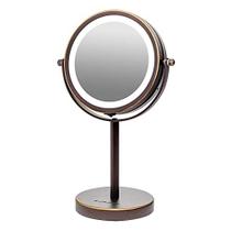 Forno iluminado Vanity Mirror 6 polegadas mesa top 1x 7x ampliação led 360 ajustável de dupla face girando maquiagem pessoal stand desk banheiro bateria alimentado círculo grande antigo bronze MLT60ABZ1X7X