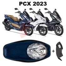 Forração Honda Pcx Dlx 2023 Baú Forro Azul + Guidão