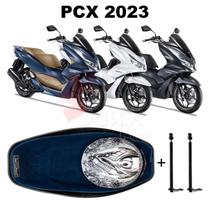 Forração Honda Pcx Dlx 2023 Forro Baú Azul + 2 Antenas