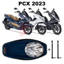 Forração Honda Pcx Dlx 2023 Forro Baú Azul + 2 Antenas