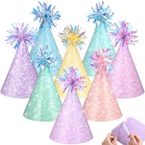 ForraFun 24 unidades de chapéus de festa pastel de aniversário com adesivo, chapéus cônicos de papel com pompons para chá de bebê e casamento nupcial (brilho) ForraFun 24 unidades de chapéus de festa pastel de aniversário com adesivo, chapéus cônicos de papel com pompons para chá de bebê e casamento nupcial (brilho)