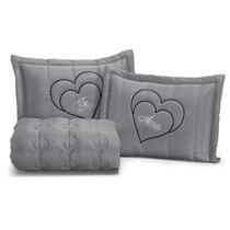 Forro de cama Te amo Casal 3 peças Bordado toque macio