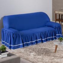 Forro de Sofa para Sala Dalila 3 Lugares Azul Malha Exclusiva