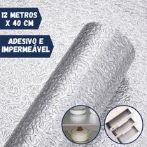 Forro Protetor Adesivo para Cozinha Armários Gavetas Manta Impermeável Alumínio 12mx40cm