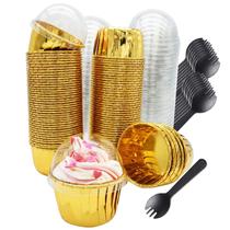 Forros de cupcake Free-Air Gold, pacote com 100 tampas, 100 ml e colheres