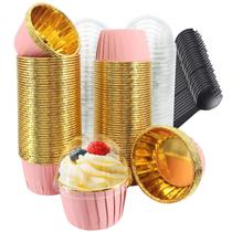 Forros de cupcake Free-Air, pacote com 100 xícaras de alumínio de 100 ml com tampas Forros de cupcake Free-Air, pacote com 100 xícaras de alumínio de 100 ml com tampas