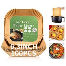 Forros de fritadeira Air Fryer, quadrados descartáveis, 100 unidades, 16 cm, naturais