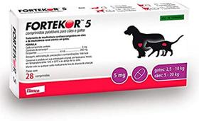 Fortekor 5mg comprimidos palatáveis para cães e gatos.