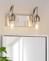 foucasal Luminária de Banheiro em Níquel Escovado com Vidro Transparente, Arandela Moderna de Parede com 2 Lâmpadas para Quarto, Corredor e Sala de Estar (Base E26)