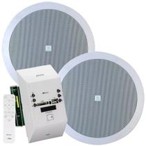 Frahm Kit Som Ambiente Amplificador Slim Wall Branco + 02 Arandelas Jbl de Gesso Caixas de Embutir Redonda Ou Quadrada