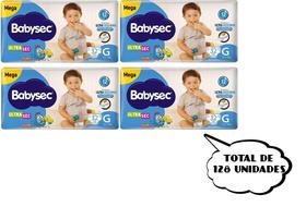 Fralda Babysec-G (8,5 a 12kg) - (4 pacotes-32 cada pacote) total de 128 (tiras) - ATACADO BARATO Fralda Babysec-G (8,5 a 12kg) - (4 pacotes-32 cada pacote) total de 128 (tiras) - ATACADO BARATO