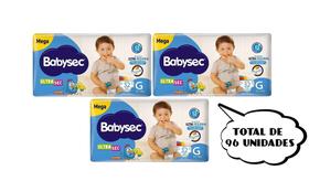 Fralda Babysec Ultrasec - Tam G - (3 pacotes-32 cada pacote) total de 96 unidades - BARATO