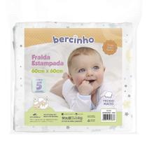 Fralda Bercinho Estampada Neutra - 5 Unidades - 60cm x 60cm - 100% Algodão