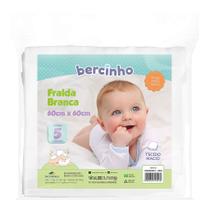 Fralda Bercinho Lisa Branca - 5 Unidades - 60cm x 60cm - 100% Algodão