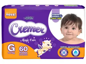 Fralda Cremer Magic Care Tamanho G Pacote Hiper com 60 Fraldas Descartáveis