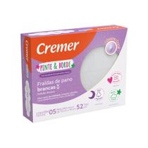 Fralda Cremer Pinte E Borde Cx c/ 5 Un, Branca, Azul e Rosa