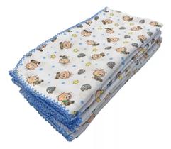 Fralda Da Turma Da Mônica Rosa E Azul 70cm X 70cm Com Crochê