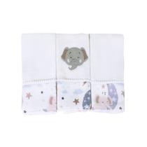 Fralda de Boca Bordada Estampada Para Bebês Menina Menino 03 Peças