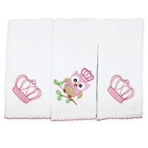 Fralda de Boca Corujinha Rosa Kit 3 Peças 100% Algodão Fralda de Boca Corujinha Rosa Kit 3 Peças 100% Algodão