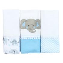 Fralda de Boca Elefante Azul 3 Peças Fralda de Boca Elefante Azul 3 Peças