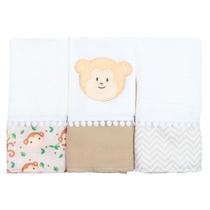 Fralda de Boca Macaco Bege 3 Peças