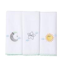 Fralda de Boca Paninho de Boca Babete Bordada Para Bebê 32cmx32cm Com 3 Unidades Baby Papi Textil Cor:Lua e Sol