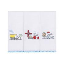 Fralda de Boca Paninho de Boca Babete Bordada Para Bebê 32cmx32cm Com 3 Unidades Baby Papi Textil Cor:Trator Fralda de Boca Paninho de Boca Babete Bordada Para Bebê 32cmx32cm Com 3 Unidades Baby Papi Textil Cor:Trator