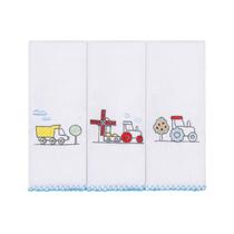 Fralda de Boca Paninho de Boca Babete Bordada Para Bebê 32cmx32cm Com 3 Unidades Baby Papi Textil
