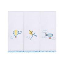Fralda de Boca Paninho de Boca Babete Bordada Para Bebê 32cmx32cm Com 3 Unidades - Papi Textil Baby