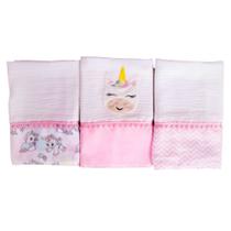 Fralda de Boca Unicórnio Rosa 3 Peças