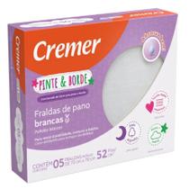 Fralda de Pano Branca Bebe Pinte e Borde Cremer Luxo 5 Peças Tecido Duplo Respirável Fralda de Pano Branca Bebe Pinte e Borde Cremer Luxo 5 Peças Tecido Duplo Respirável