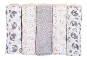 Fralda De Pano Composê Estampada 5 Unidades Neutro