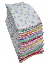 Fralda De Pano Luxo Estampada 70 Cm X 70 Cm Com Crochê 100% Algodão