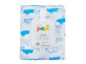 Fralda De Pano Luxo Tecido Duplo Menino Estampada Papi com bainha 100% algodão 70x67cm