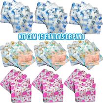 Fralda De Pano Para Bebe Kit 15 Unidades Fraldas Estampadas Finas 100% Algodão 60x60cm Bebê