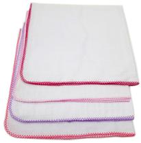 Fralda De Pano Para Bebê Quadriculada Branca 68 Cm X 68 Cm Com Crochê Colorido