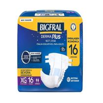 Fralda Descartável Adulto Bigfral Derma Plus Noturna Tamanho XG - 4 Pacotes com 16 Fraldas - Total 64 tiras