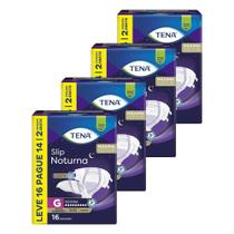 Fralda Descartável Adulto Tena Slip Noturna Grande Leve 16 Pague 14 - 4 Pacotes com 16 Fraldas - Total 64 Tiras