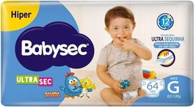 Fralda descartavel babysec ultra hiper g com 64 unidades