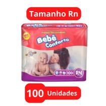 Fralda Descartável Bebê Conforto 1 Pacote Mega Tamanho RN Com 100 Unidades