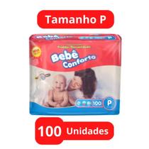 Fralda Descartável Bebê Conforto 1 Pacotes Mega Tamanho P Com 100 Unidades