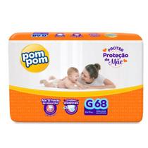 Fralda Descartável Bebê Pom Pom Hiper Derma Protek Proteção De Mãe 8 a13 KG Tamanho G 68 Tiras