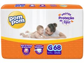 Fralda Descartável Bebê Pom Pom Hiper Derma Protek Proteção De Mãe 8 a13 KG Tamanho G 68 Tiras Fralda Descartável Bebê Pom Pom Hiper Derma Protek Proteção De Mãe 8 a13 KG Tamanho G 68 Tiras