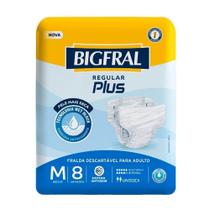 Fralda Descartável Geriátrica/Adulto Bigfral Regular Plus Tamanho M - 8 Pacotes com 8 Fraldas - Total 64 Tiras