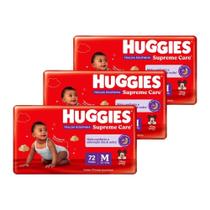 Fralda Descartável Huggies Hiper Roupinha Proteção Acolchoada Tamanho M - 3 Pacotes com 72 Fraldas - Total 216