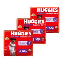 Fralda Descartável Huggies Hiper Roupinha Proteção Acolchoada Tamanho XXG - 3 Pacotes com 48 Fraldas - Total 144 Tiras