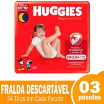 Fralda Descartável Huggies Supreme Care XXG - 3 Pacotes com 54 Unidades - Total 162 Tiras